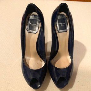 Christian Dior Navy Patent Leather Open Toe Heels size 37